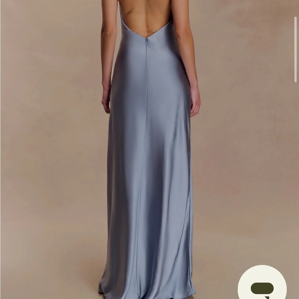 MESHKI Elegant Blue Satin Evening Gown - Picture 1 of 3